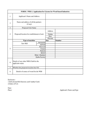 Application form for License for Wood Based Industry Gujarat