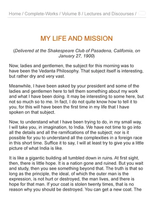 My Life and Mission Swami Vivekananda