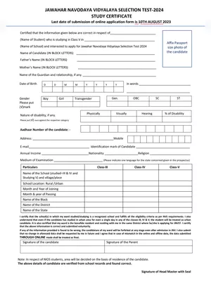 Navodaya Application Form for 6th Class 2023-24