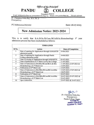 Pandu College Merit list 2023