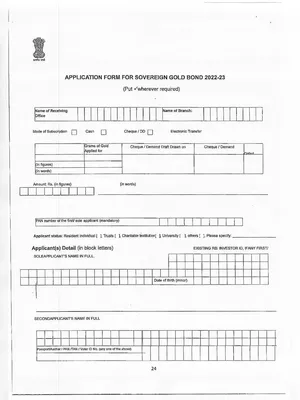 Sovereign Gold Bond Scheme Application Form 2022-23