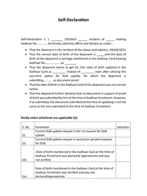 Aadhar Limit Cross Self Declaration Form PDF