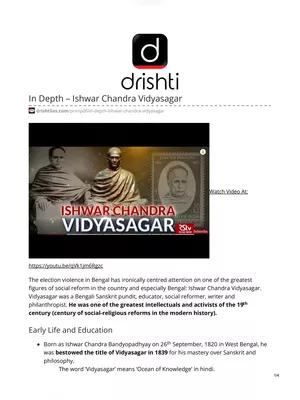 Ishwar Chandra Vidyasagar Biography