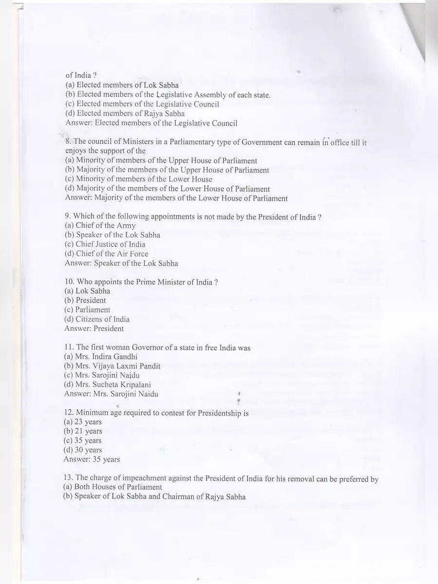 2nd Page of Indian Constitution Quiz with Answers PDF