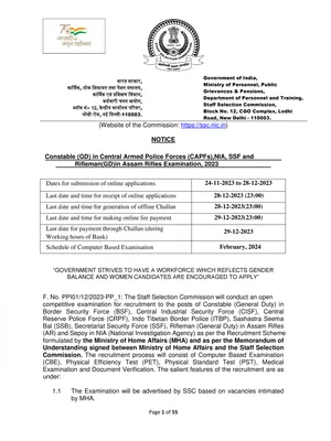 SSC GD Constable Notification 2024 PDF