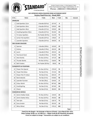 Standard Fireworks Price List 2025