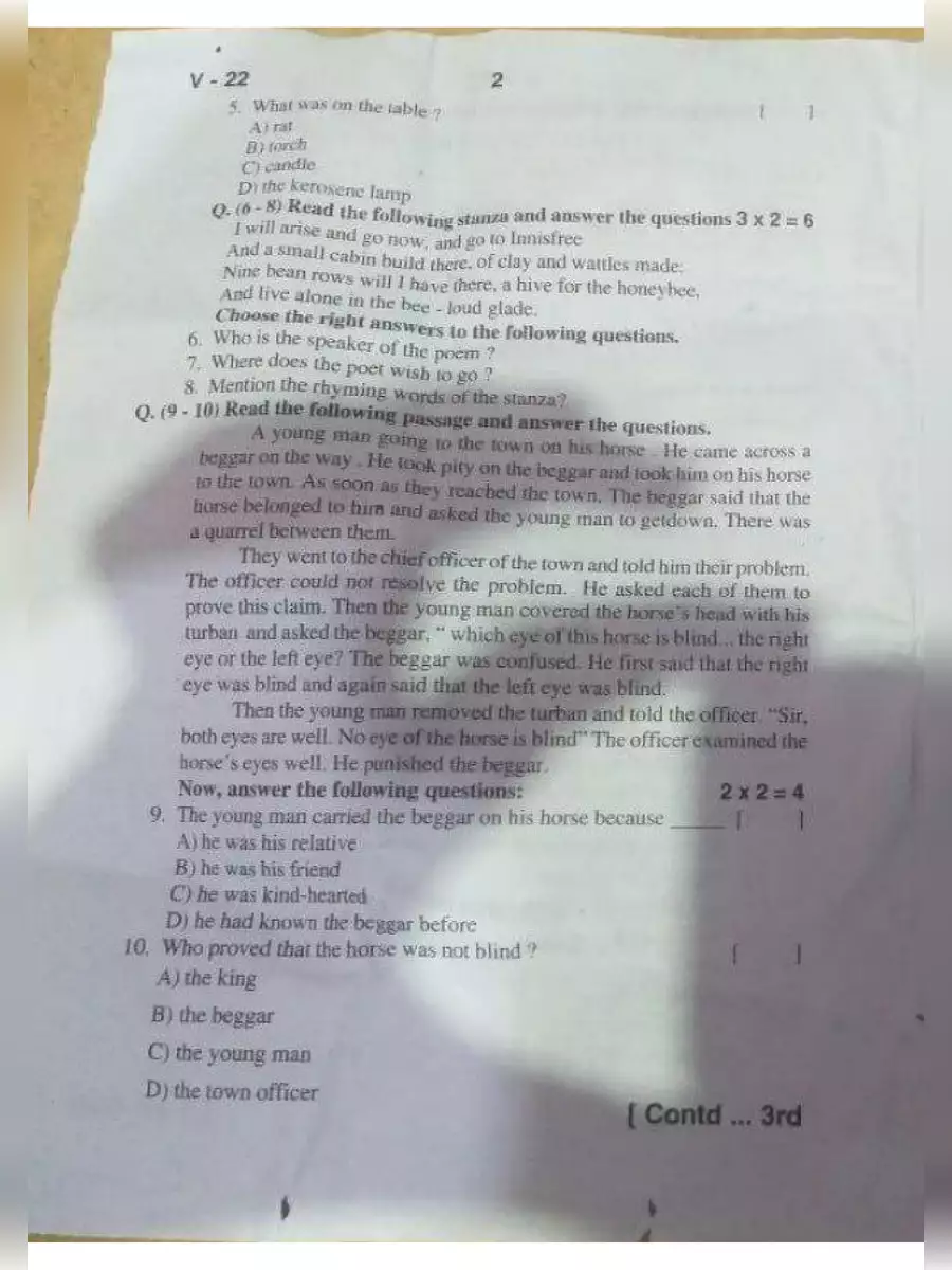 2nd Page of 9th Class SA1 Question Paper 2023 PDF
