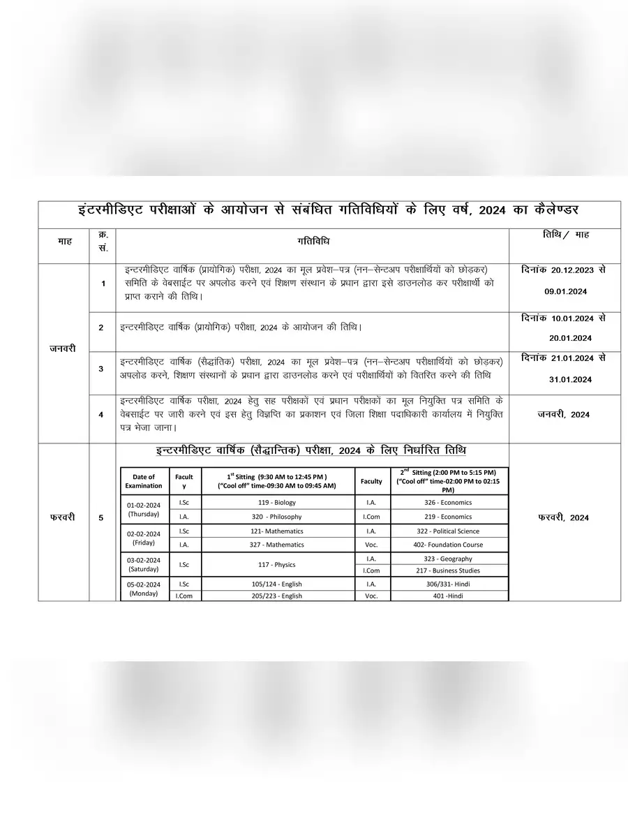 2nd Page of Bihar Board 10th & 12th Exam Date 2024 PDF