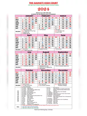 Gauhati High Court Calendar 2024