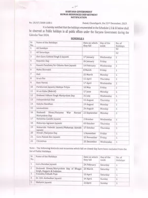 Haryana Govt Holidays 2024 PDF