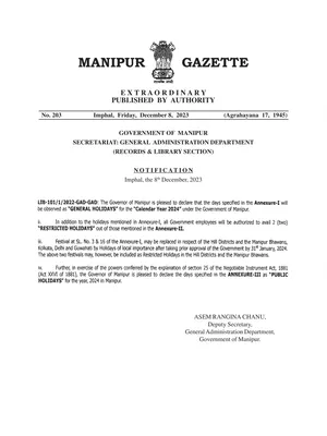 Manipur Holiday List 2024 PDF