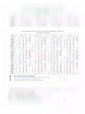 MP High Court Calendar 2024 PDF