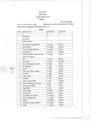 Punjab Govt Holidays List 2024