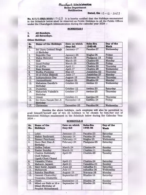 Chandigarh Administration Calendar 2024 PDF