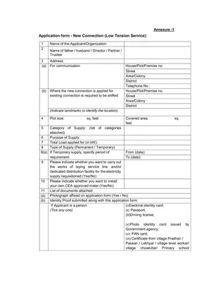 Chandigarh Electricity New LT Connection Form