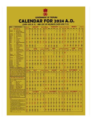 Tripura Govt Calendar 2024 