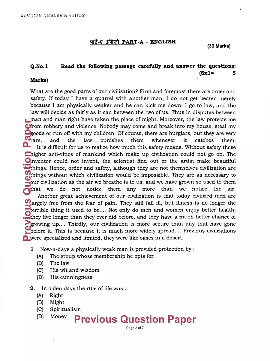 2nd Page of Railway Exam Question Paper with Answers PDF