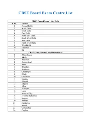 CBSE Board Exam Centre List 2024