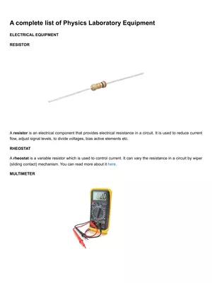 Physics Lab Equipment List