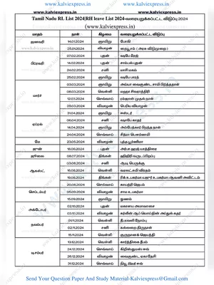 RH List 2025 Tamil Nadu Government