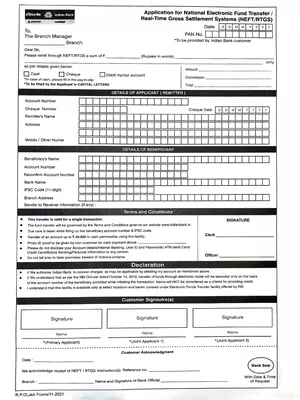 Indian Bank RTGS Form 2025