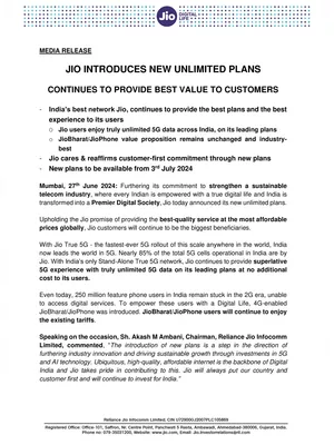 Jio New Plan List 3 July