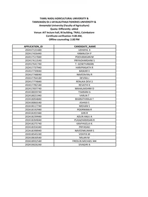 TNAU Rank List 2025