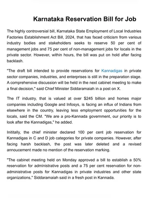 Karnataka Reservation Bill 2024