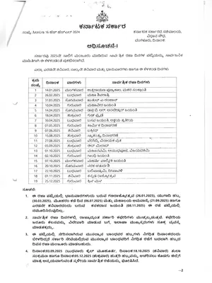 Karnataka Government Holiday List 2025