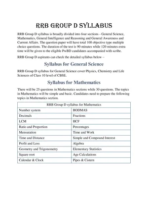 RRB Group D Syllabus 2025