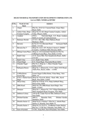 Delhi DTTDC IMFL Liquor / Wine Shops List