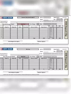 HDFC Bank Cash / Cheque Deposit Slip