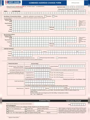 HDFC Bank Credit Card Contact Details or Address Change Form