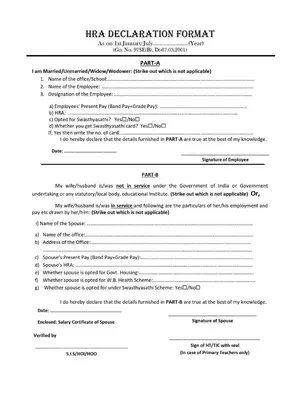 HRA Declaration Form for School Teachers 2025