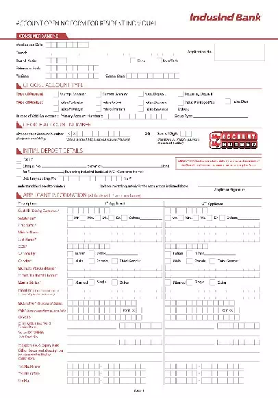 Induslnd Accounts Opening Form For Individual