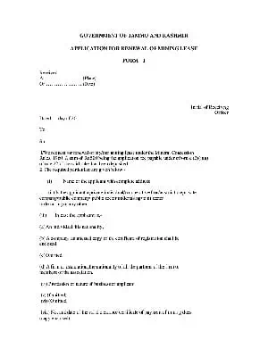 Jammu & Kashmir Mining Lease Renewal Form