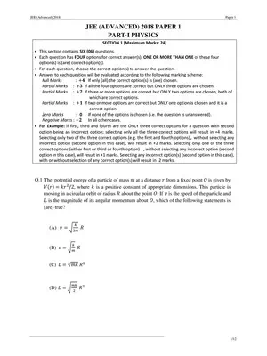 JEE (Advanced) Previous Exam Question Paper 1 (2018)