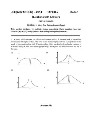 JEE (Advanced) Previous Exam Question Paper 2 with Answer (2014)