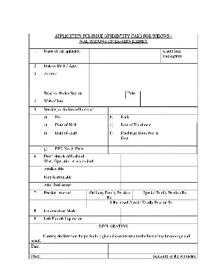 J&K Identity Card for Widows/War Widows of Ex-Serviceman Form