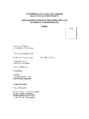 J&K Persons with Disabilities  Motorized Tricycle Form