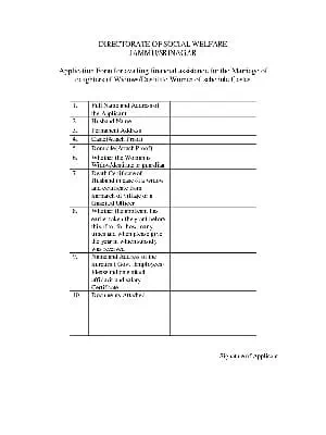 J&K Schedule Castes Widows/Destitute Women Daughters Marriage Financial Assistance Form