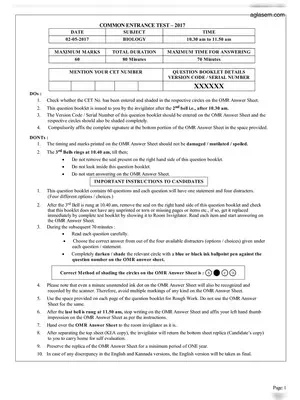 KCET 2017 Biology Question Paper with Answers