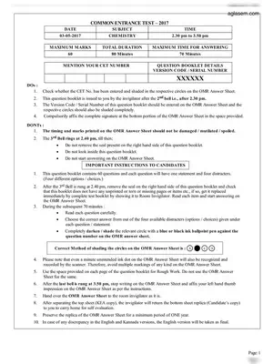 KCET 2017 Chemistry Question Paper with Answers