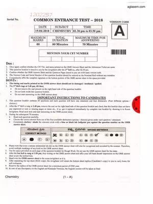 KCET 2018 Chemistry Question Paper with Solutions