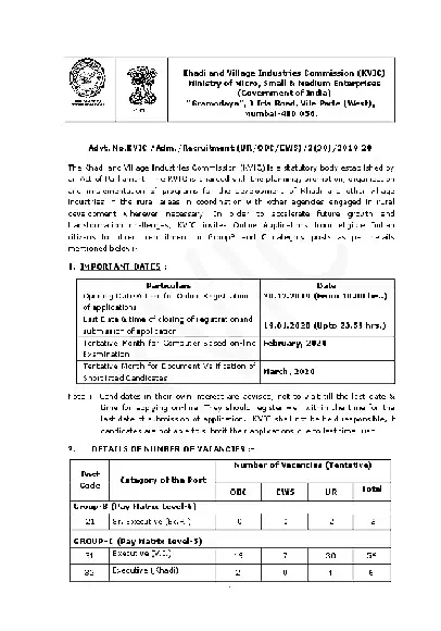 KVIC Executive & Senior Executive Recruitment 2019 Notification