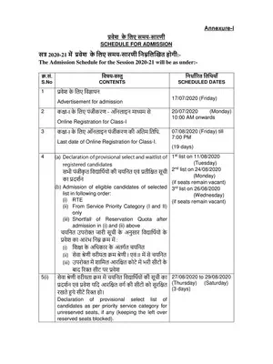 KVS Admission Schedule 2020-21