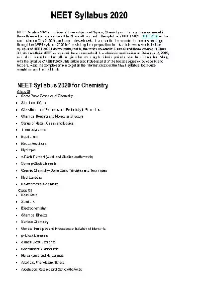 NEET Exam Syllabus 2020