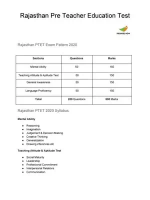 PTET Exam Syllabus 2020