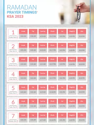 Ramadan 2023 Saudi Arabia Calendar