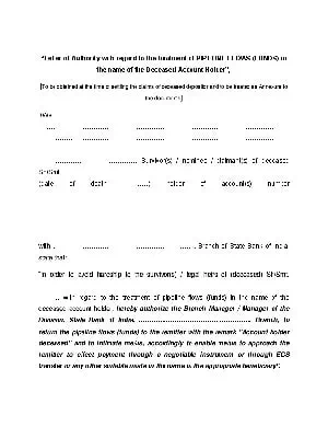 SBI Letter of Authority for Treatment of Pipeline Funds in Name of Deceased